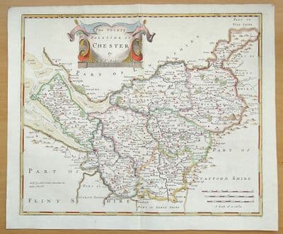 Antique Map CHESHIRE, CHESTER, Robert Morden, original old vintage map 1722