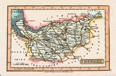 Antique Map CHESHIRE,  Darton Original Hand Coloured Miniature Antique County Map c1822