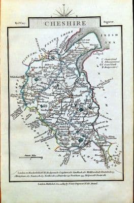 Antique Map CHESHIRE John Cary Original Hand Coloured Miniature Antique County Map 1819