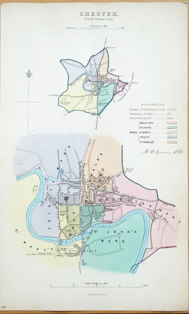 Antique Map CHESTER CHESHIRE City Street Plan Dawson Original Hand ...