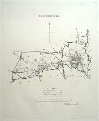 Antique Map CHESTERFIELD, DERBYSHIRE, Street Plan, Dawson Original  1832