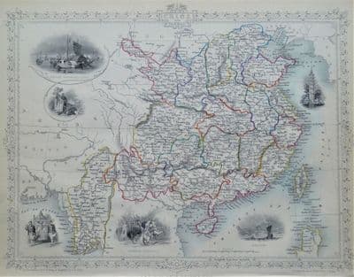 Antique Map CHINA and BIRMAH, Burma, Myanmar, John Rapkin original 1851