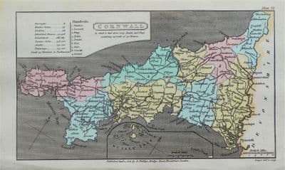 Antique  Map CORNWALL, Capper Original Hand Coloured  1808