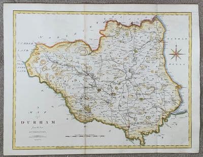 Antique Map County DURHAM Large Original  John Cary, Camden, Stockdale 1806