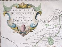 Antique Map COUNTY DURHAM, Robert Morden, Original Vintage Old 1695