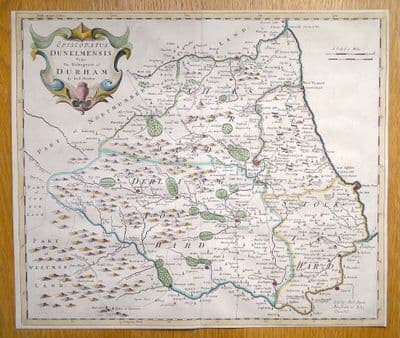 Antique Map COUNTY DURHAM, Robert Morden, Original Vintage Old 1695