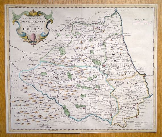 Antique Map COUNTY DURHAM, Robert Morden, Original Vintage Old 1695