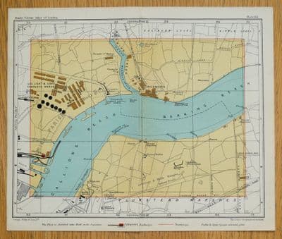 Antique Map CREEKMOUTH, THAMESMEAD, GALLIONS REACH, London street plan  c1925
