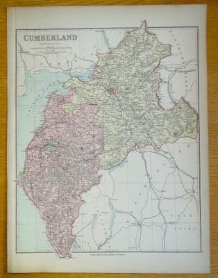Antique Map CUMBERLAND, CUMBRIA, Edward Weller Original  c1870