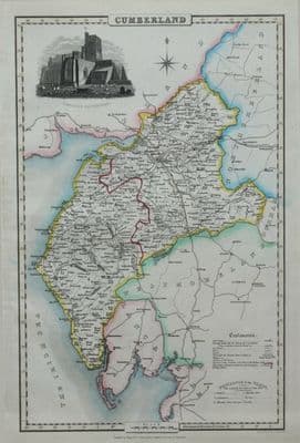 Antique Map CUMBERLAND CUMBRIA  James Pigot Original Hand Coloured  c1830