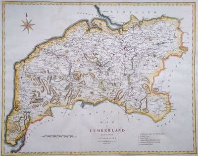 Antique Map CUMBERLAND, CUMBRIA Lake District Large J.Cary Camden Stockdale 1806