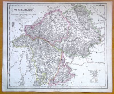 Antique Map CUMBRIA, WESTMORLAND J.&C. Walker original old vintage map 1836