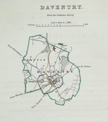 Antique Map DAVENTRY NORTHAMPTON Original Vintage Town Street Plan Dawson 1832