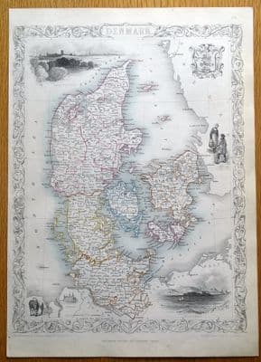 Antique Map DENMARK, RAPKIN & TALLIS  original  illustrated c1850