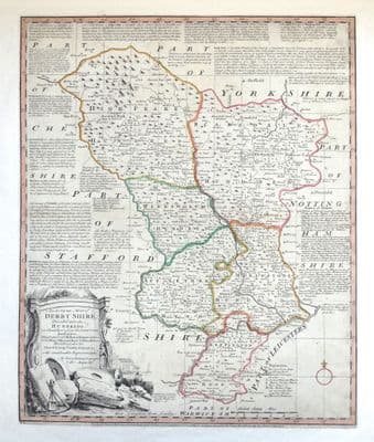 Antique Map DERBYSHIRE, Emanuel Bowen, Royal English Atlas, Original  1777