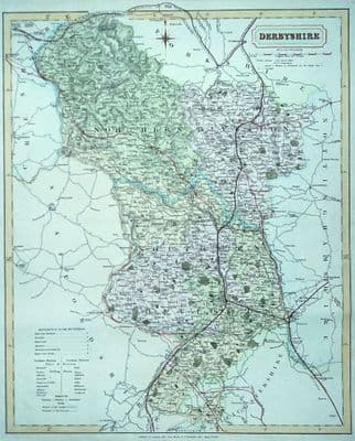 Antique Map DERBYSHIRE J.&C. Walker original old vintage map c1845
