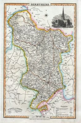Antique Map DERBYSHIRE James Pigot Original Hand Coloured c1830
