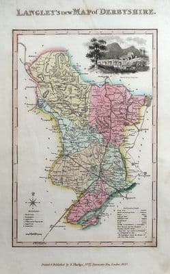 Antique Map DERBYSHIRE, Langley & Phelps Original  1820