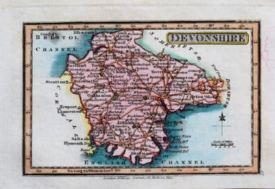 Antique Map DEVON,DEVONSHIRE, Darton Original Hand Colour Miniature  c1822