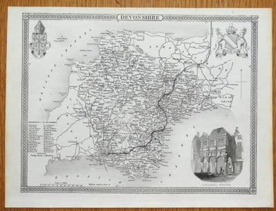 Antique Map DEVON,  Devonshire, Thomas Moule, Original c1840