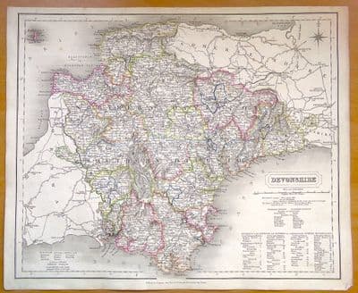 Antique Map DEVON J.&C. Walker original old vintage map 1836