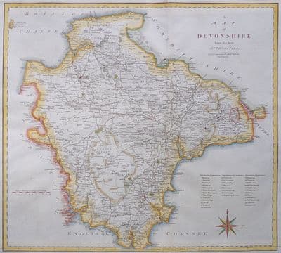 Antique Map DEVON Large Original John Cary, Camden, Stockdale, 1806