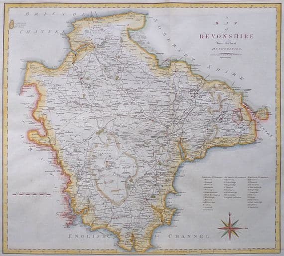 Antique Map DEVON Large Original John Cary, Camden, Stockdale, 1806