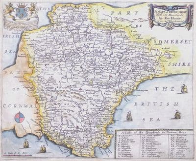 Antique Map DEVON, Original Richard Blome 1673