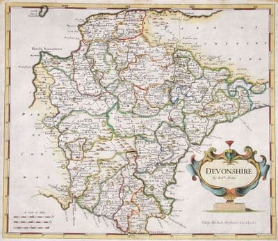Antique Map DEVON Robert Morden original vintage hand coloured old 1695