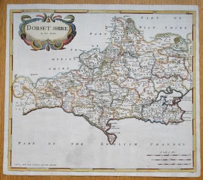 Antique Map DORSET, Robert Morden, original hand coloured  1695