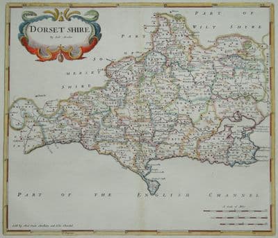 Antique Map DORSET Robert Morden original vintage hand coloured old 1722
