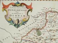 Antique Map DURHAM Robert Morden original vintage hand coloured old 1722