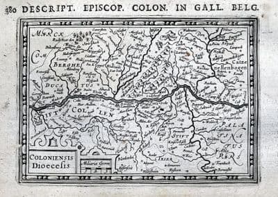 Antique Map DUSSELDORF, KOLN, BONN, KOBLENZ, GERMANY, BERTIUS. original 1618