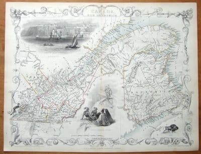 Antique Map EAST CANADA, NEW BRUNSWICK, RAPKIN & TALLIS orig.hand col.antique illustrated map c1850