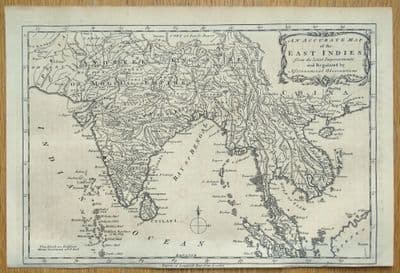 Antique Map EAST INDIES, S.E Asia, India, E.C.Drake vintage original 1768