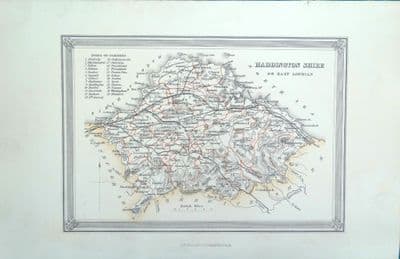 Antique Map EAST LOTHIAN HADDINGTON SCOTLAND Fullarton Original Lithograph 1868