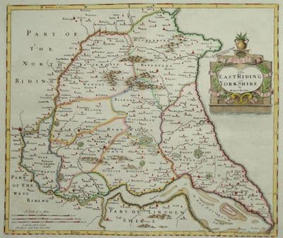 Antique Map EAST RIDING of YORKSHIRE Robert Morden original vintage old map 1722