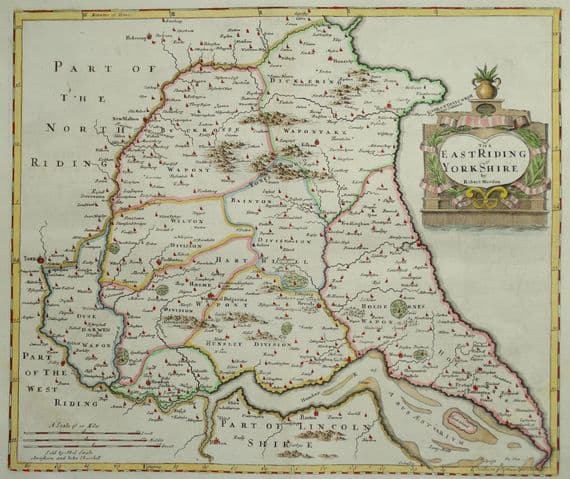 Antique Map EAST RIDING of YORKSHIRE Robert Morden original vintage old map 1722