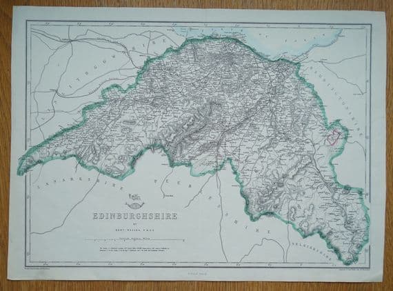 Antique Map EDINBURGH, EDINBURGHSHIRE Edward Weller Original Vintage 1863