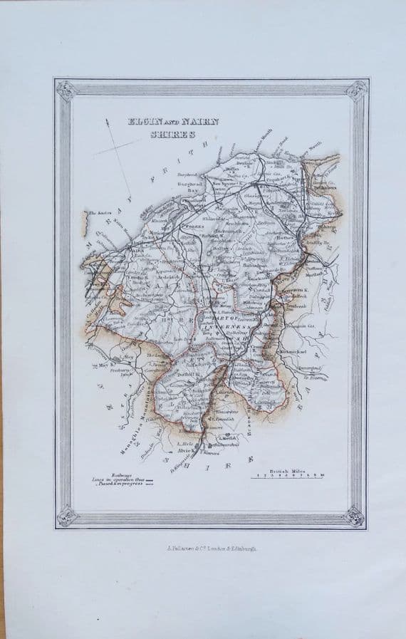 Antique Map ELGIN  & NAIRN SHIRES SCOTLAND Fullarton Original Lithograph 1868