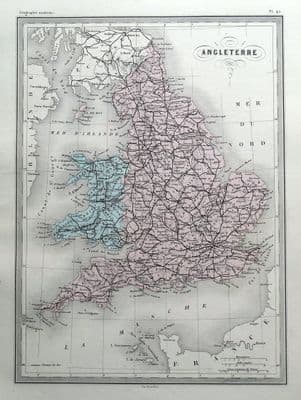 Antique Map ENGLAND & WALES, Original Malte Brun, hand coloured  c1850