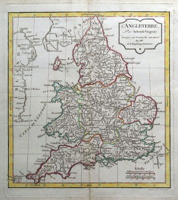 Antique Map ENGLAND & WALES, Robert de Vaugondy original 1794