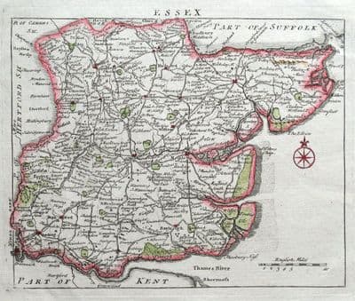 Antique Map ESSEX, John Rocque Original  County Map 1769