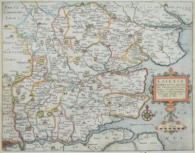 Antique Map ESSEX, Saxton & Kip, Camden original 1637