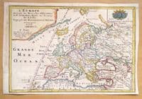 Antique Map EUROPE Nicolas De Fer hand coloured engraving original 1717