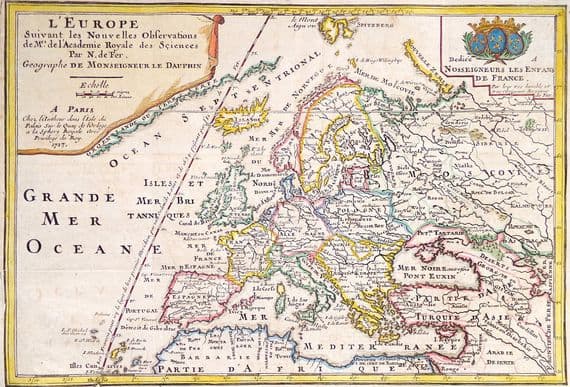 Antique Map EUROPE Nicolas De Fer hand coloured engraving original 1717