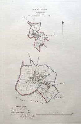 Antique Map EVESHAM, WORCESTERSHIRE, UK, Street Plan, Dawson Original 1832