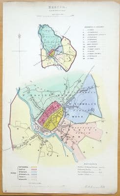 Antique Map EXETER  DEVON ,City Street Plan, Dawson Hand Coloured Original  1832