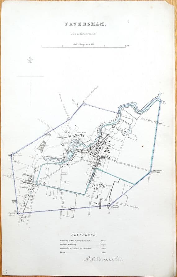 Antique Map FAVERSHAM KENT Original Vintage Dawson Town & Street Plan 1832