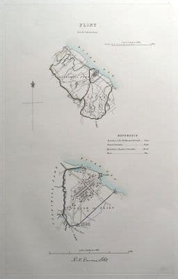 Antique Map FLINT, FLINTSHIRE, WALES, Street Plan, Dawson Original 1832